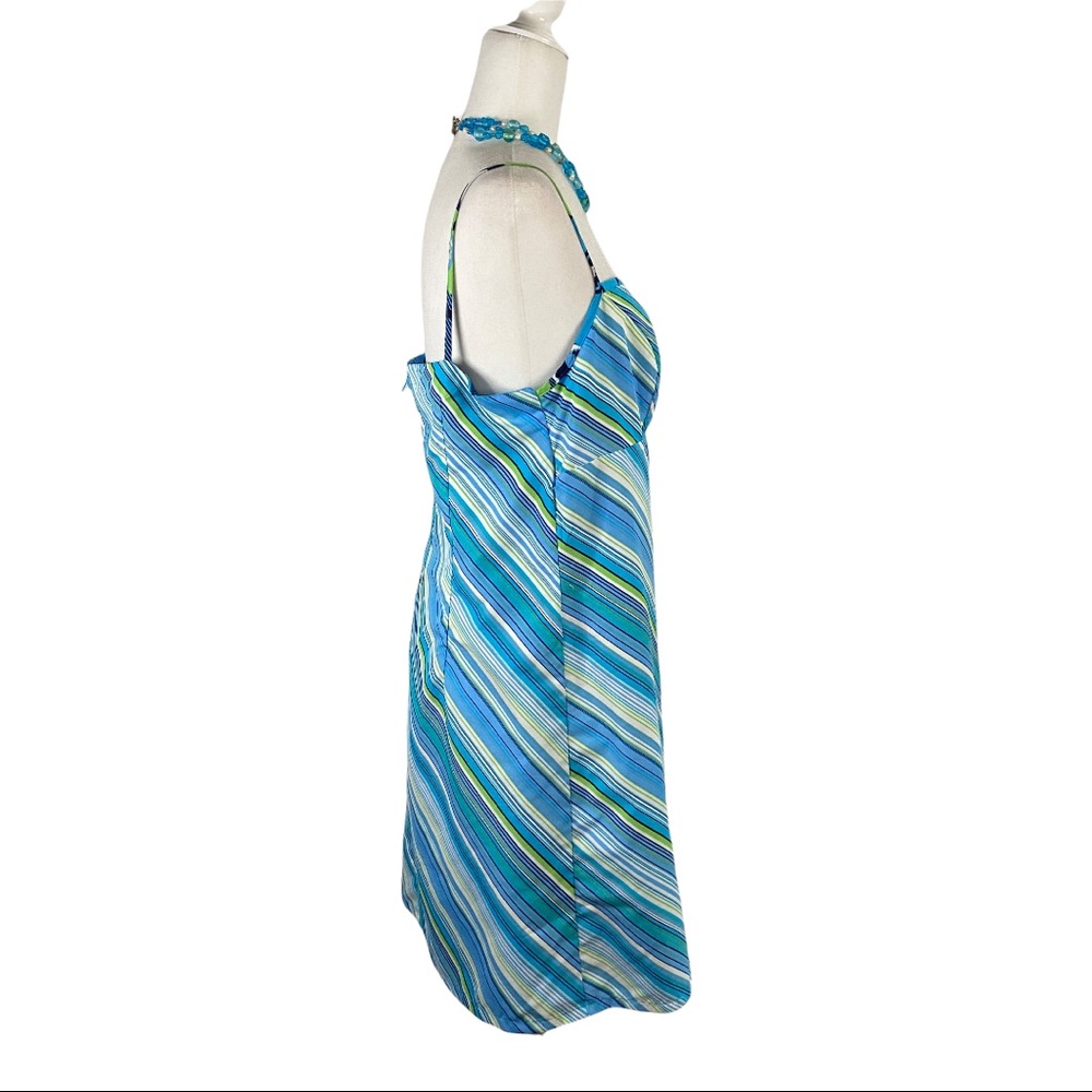 Reversible Sundress Mod Floral / Diagonal Stripes Blue Green Size Large - Picture 8 of 15